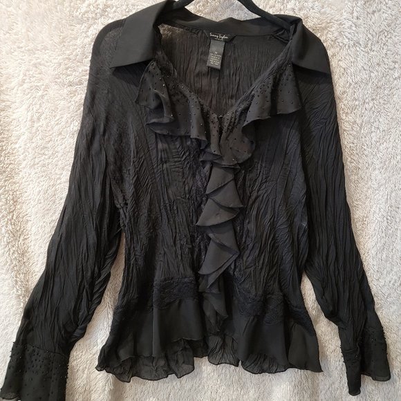 Sunny Taylor - Black Peasant Blouse with Ruffles - Picture 1 of 4
